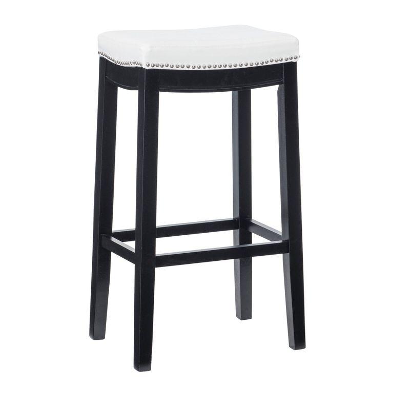 Claridge Backless Faux Leather Nailhead Saddle Barstool White/Black - Linon