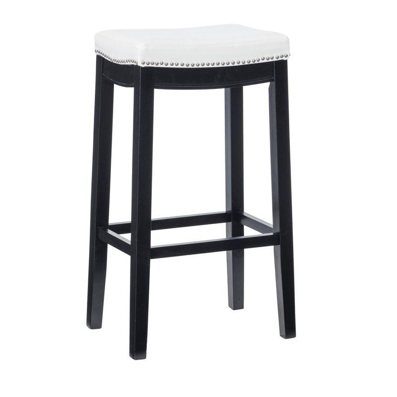 32" White Leather Saddle Style Backless Wood Bar Stool