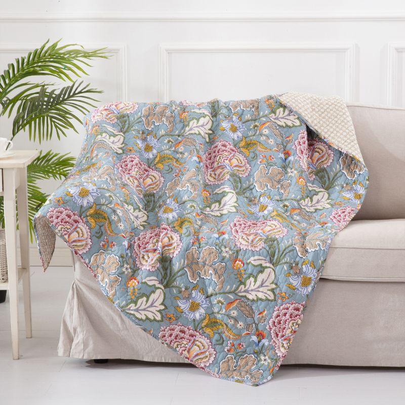 Angelica Floral Cotton Reversible Quilted Throw 50x60in