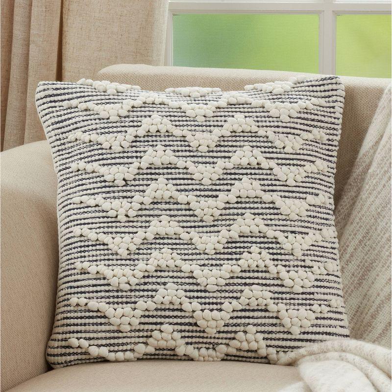 18"x18" Textured Chevron Design Square Throw Pillow Cover Blue - Saro Lifestyle: Bohemian, Cotton, Zipper Closure