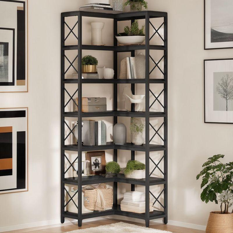 Lantine 7-Tier L-Shaped Bookshelf, Modern Corner Book Display Shelving Unit