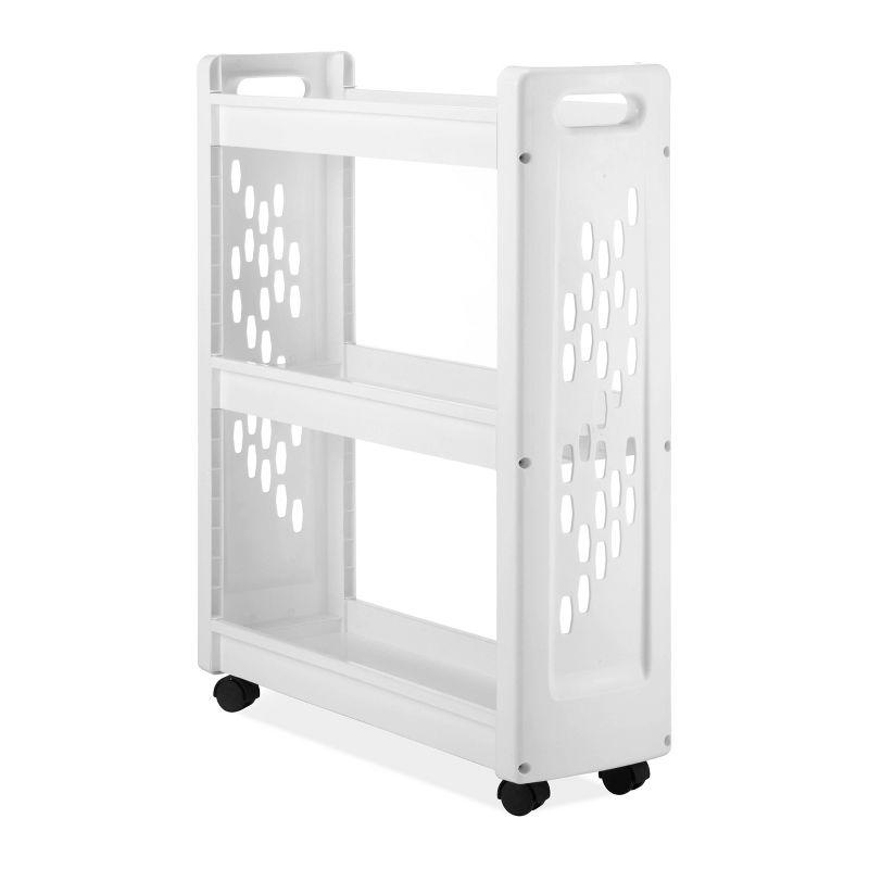 White Slim 3-Tier Rolling Storage Cart with Wheels