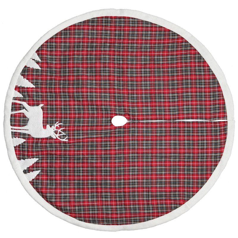 Northlight 48" Red and Black Plaid Reindeer Christmas Tree Skirt