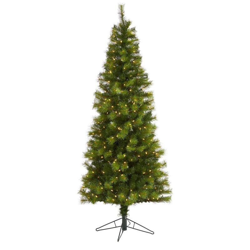 Nearly Natural 6.5-ft Green Valley Pine Artificial Christmas Tree with 300 Warm White LED Lights and 579 Bendable Branches