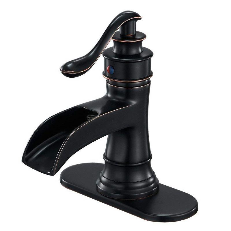 BWE Waterfall Single Hole Single-Handle Low-Arc Bathroom Faucet With Pop-up Drain Assembly