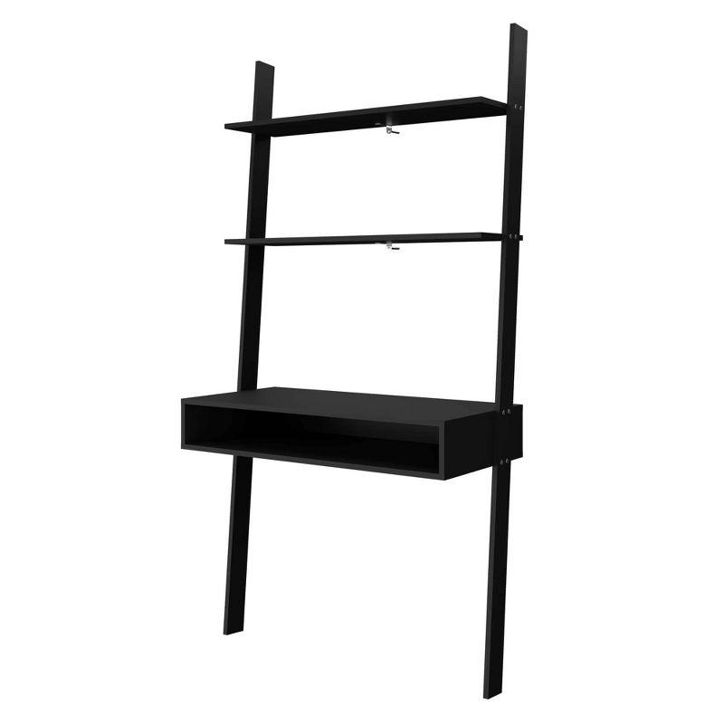 Black Wall Mounted Wood Ladder Desk with Drawer