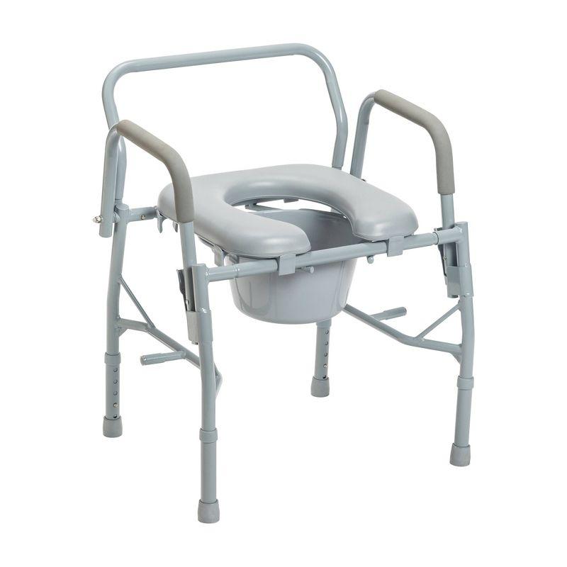 Gray Steel Drop Arm Bedside Commode with Padded Seat