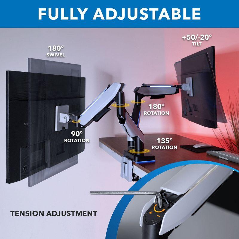 Mount-It! Heavy Duty Dual Monitor Arm up to 35 in. 44 Lbs. Screens, RGB Lights, VESA Desk Mount for Two Widescreen Curved Monitors 27 32 34 35 Inches