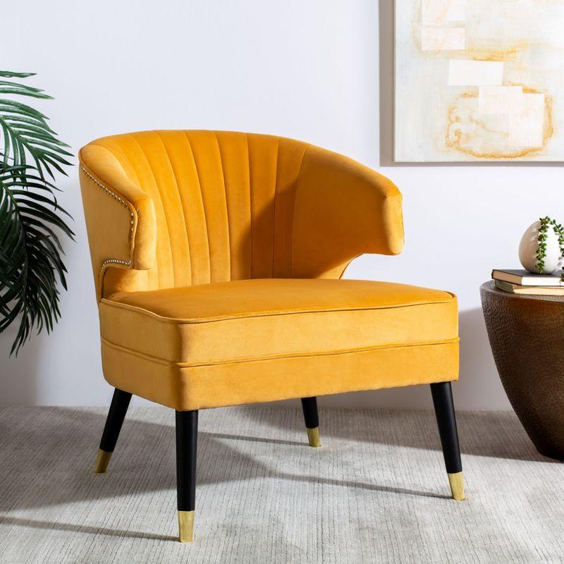 Stazia Marigold Velvet Wingback Armless Accent Chair with Gold Caps