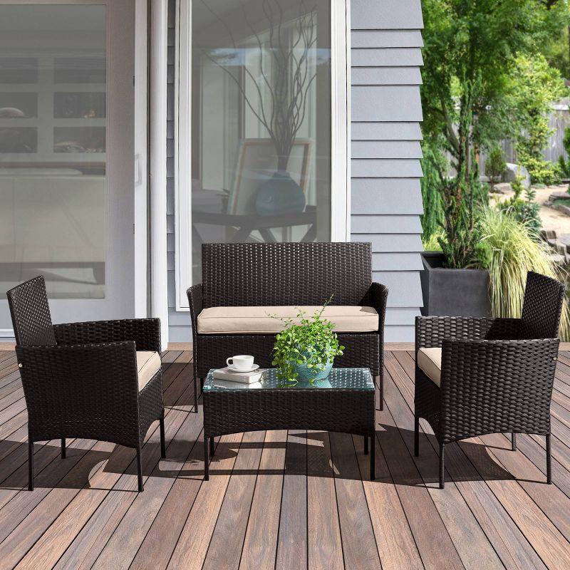 Pure Garden 4pc Outdoor Patio Rattan Furniture Set Black