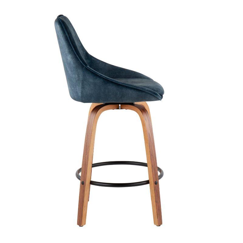 Modern Swivel Diana 25" Counter Stool in Blue Velvet with Walnut Legs