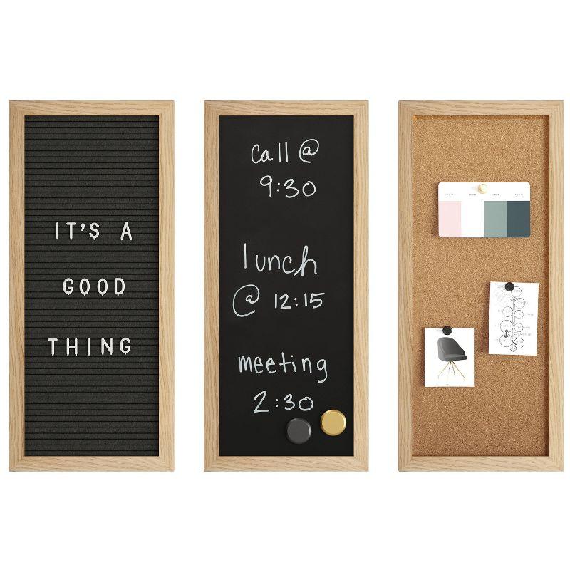 Light Natural Woodgrain Cork, Chalk, and Letter Board Set