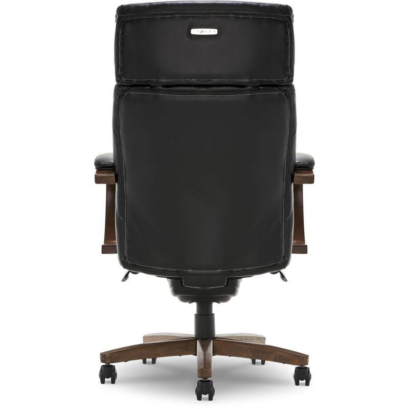 ErgoExecutive High-Back Swivel Chair with Wood Accents in Black Leather