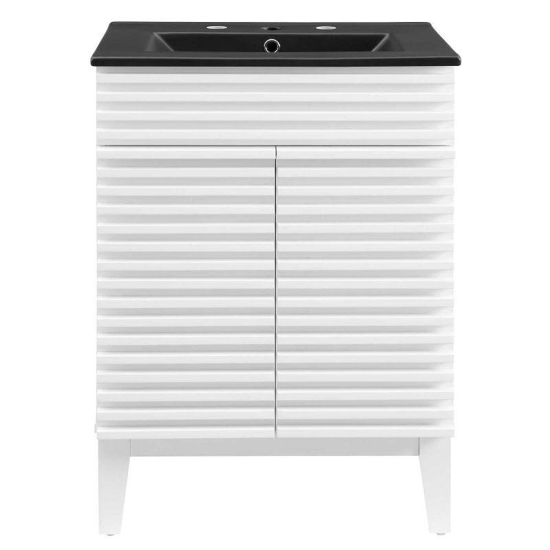 Modway 24 Inch Modern White Black Wood Bathroom Vanity with Sink and Floor Cabinet