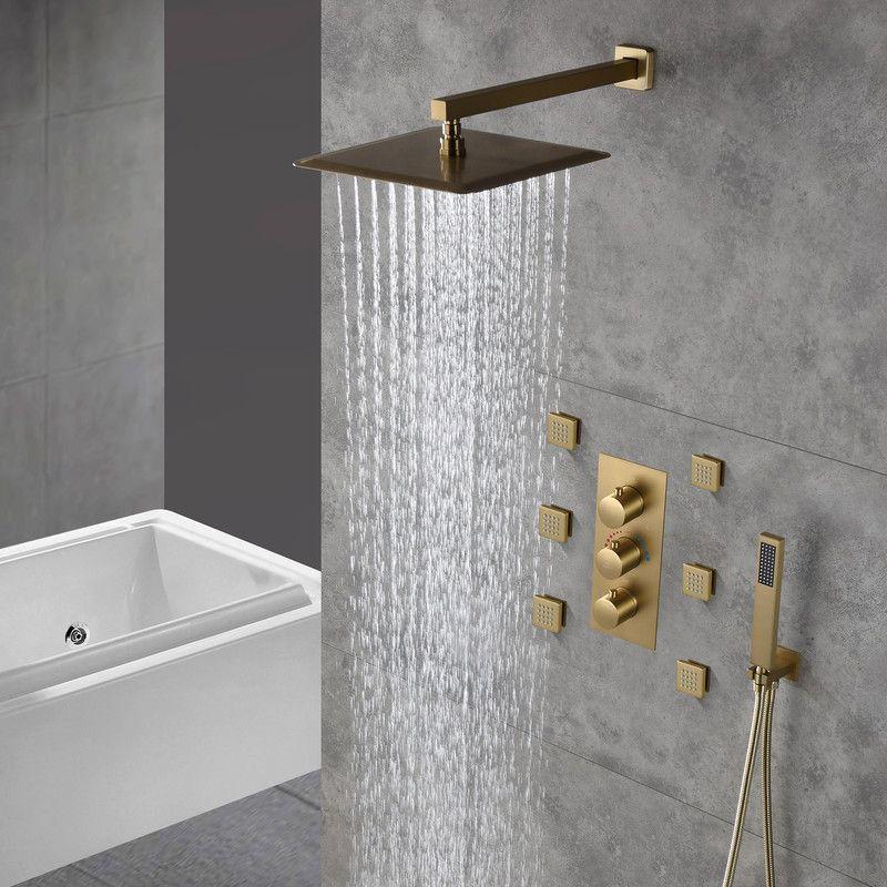 CASAINC M6001-A-12-BG Revitalize 12 Inch Luxury Thermostatic Complete Shower System with Rough-in Valve
