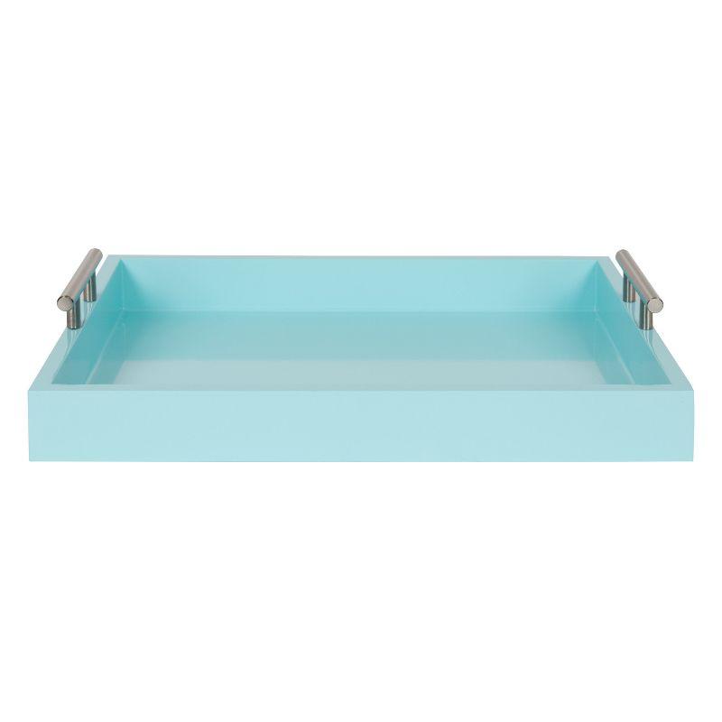 Kate and Laurel Lipton Tray, 16.5x12.25, Light Teal and Silver