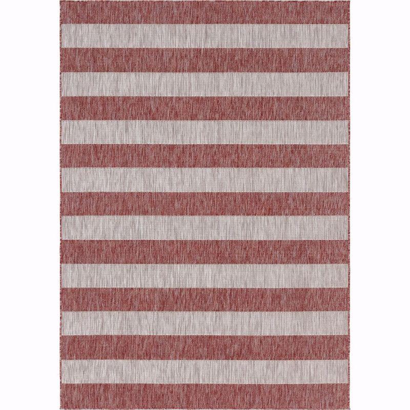 Unique Loom 7' 1 x 10' 0 Rectangle Indoor/Outdoor Striped Rust Red Area Rug