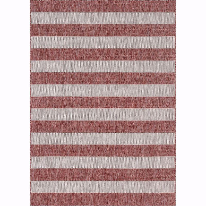 Rust Red and White Striped Outdoor Rectangular Rug