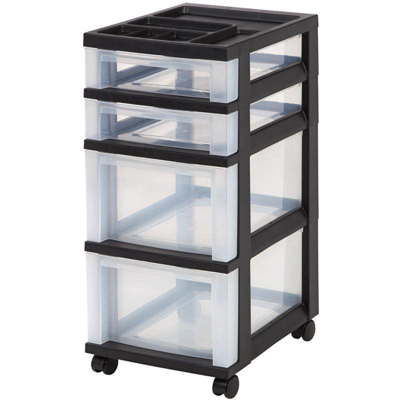 Sleek Black 4-Drawer Rolling Storage Tower with Organizer Top