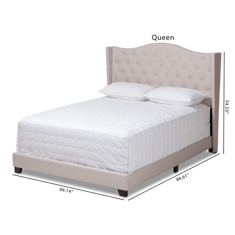 Baxton Studio Queen Alesha Bed Beige: Modern Contemporary Design, Engineered Wood Frame, Curved Winged Headboard