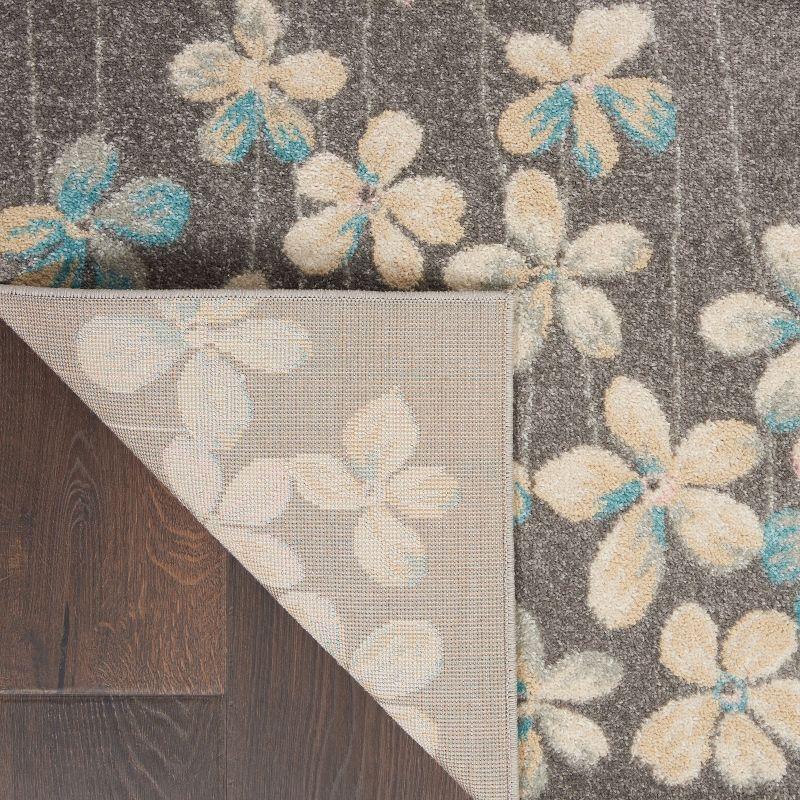 Handmade Grey and Beige Floral Synthetic 4' x 6' Rug