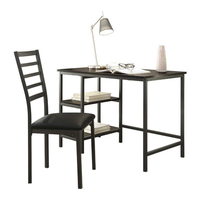 Industrial Black Metal 42" Writing Desk and Chair Set