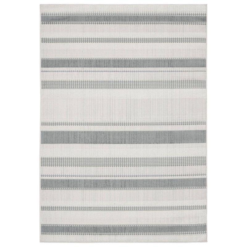 Gray and Cream Striped Synthetic 5' x 7' Indoor/Outdoor Rug