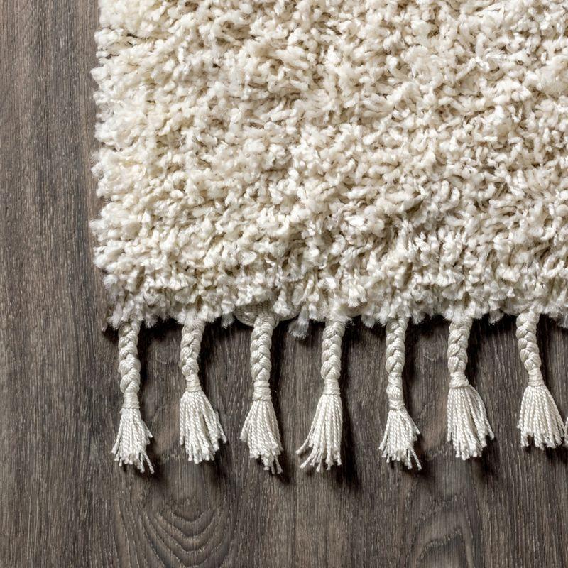 3'x5' Mercer Shag Plush Tassel Area Rug, Cream - JONATHAN Y