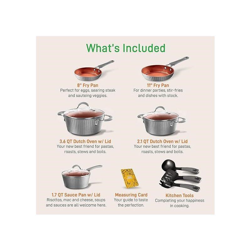 NutriChef 11-Piece Lines Kitchenware Pots And Pans Set, Gray