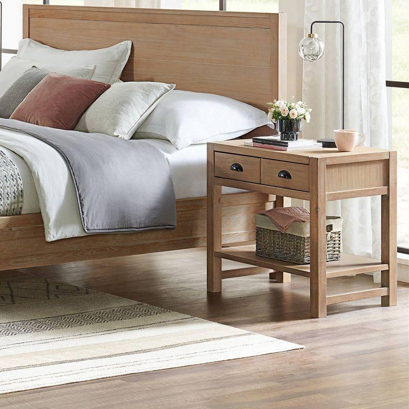 Arden Light Driftwood Pine 2-Drawer Nightstand with Open Shelf