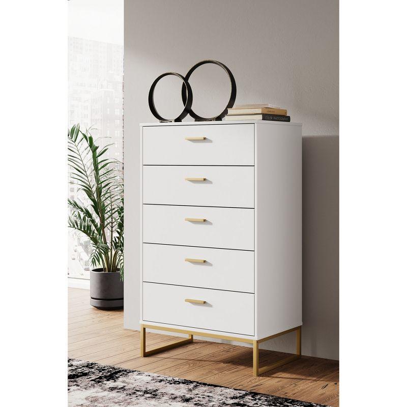 Signature Design by Ashley Socalle 5 Drawer Tall Dresser, White/Gold