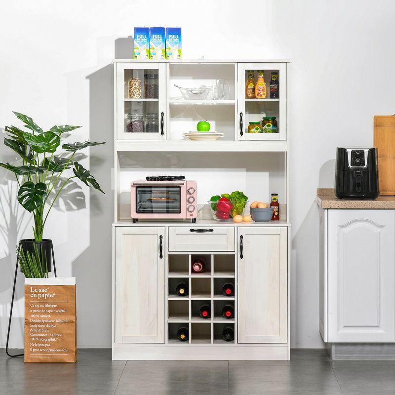 White Veneered Wood Kitchen Buffet Hutch with Wine Storage