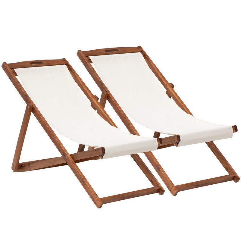 FDW Beach Sling Patio Chair for Relaxing, Foldable with Adjustable Height Made from Eucalyptus Wood with White Polyester,Khaki