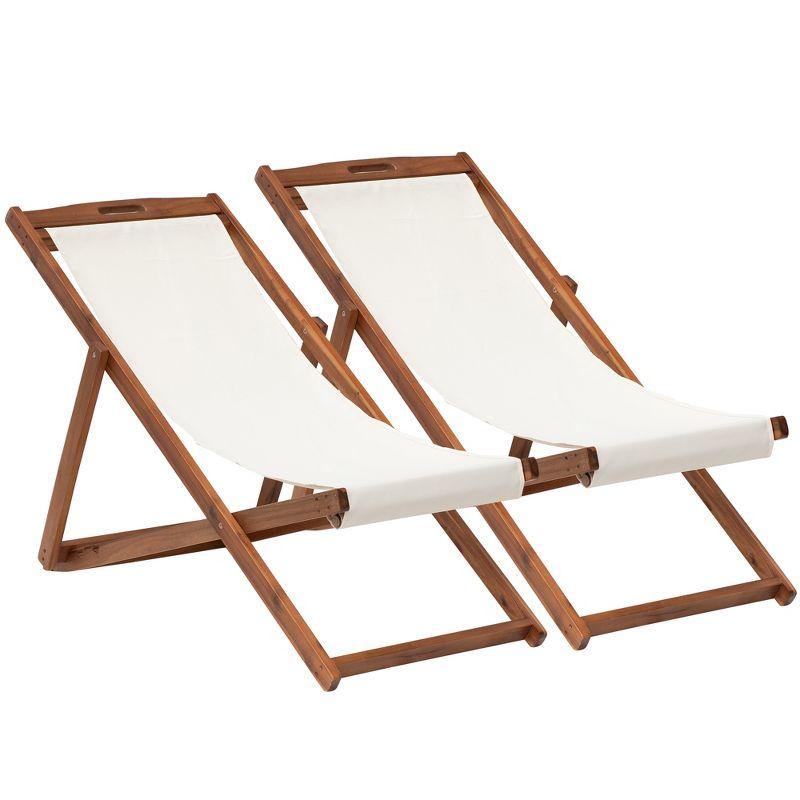 Eucalyptus Wood Foldable Outdoor Sling Chairs with White Polyester