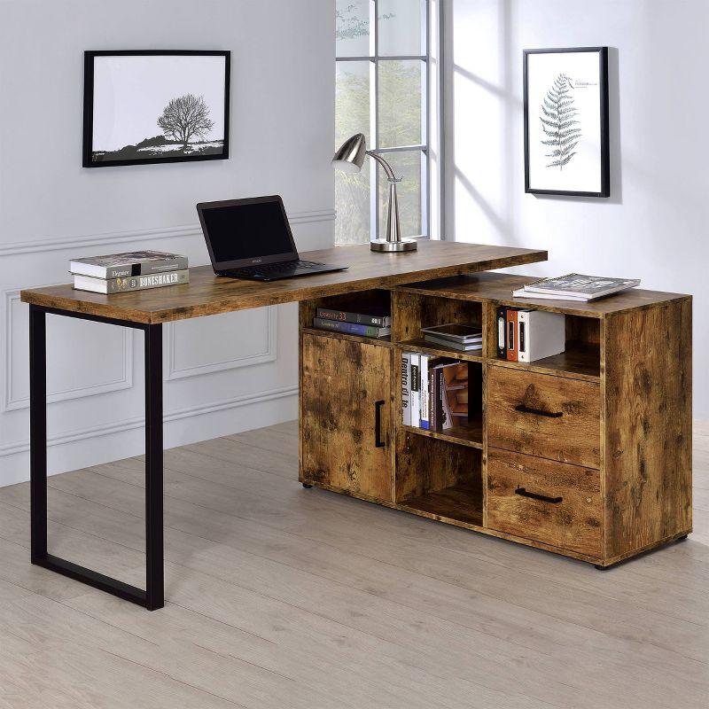 Transitional Antique Nutmeg Wood L-Shape Desk with USB Port