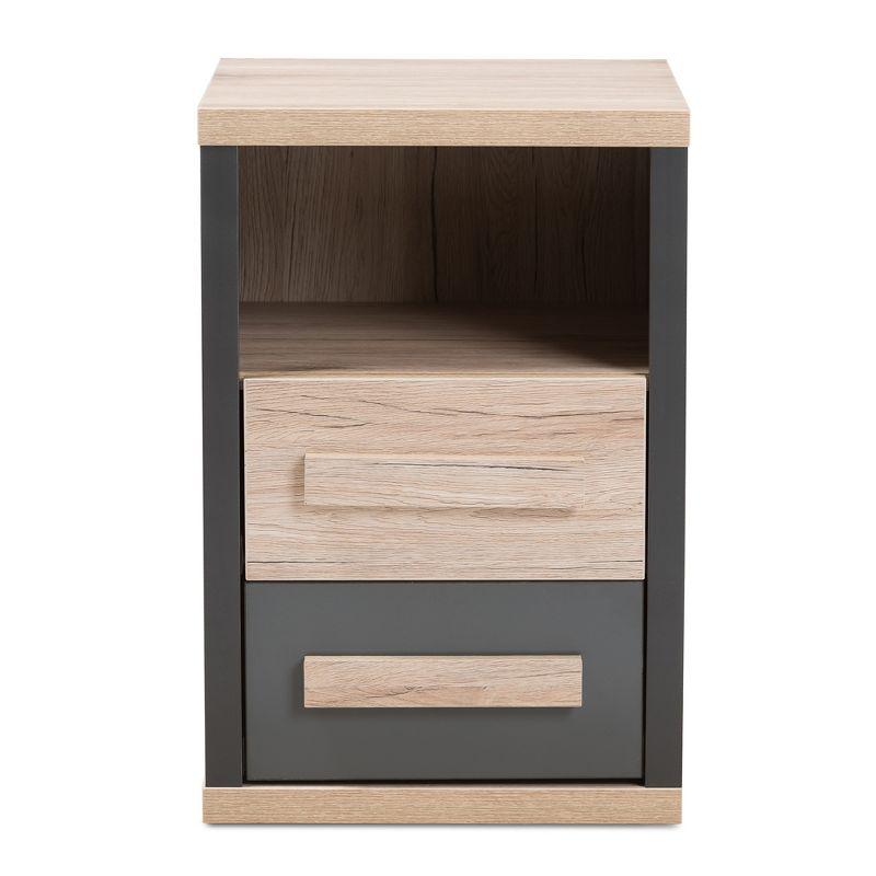 Pandora Modern and Contemporary Two-Tone 2 Drawer Nightstand Dark Gray - Baxton Studio: Bedside Table with Storage, MDF Wood