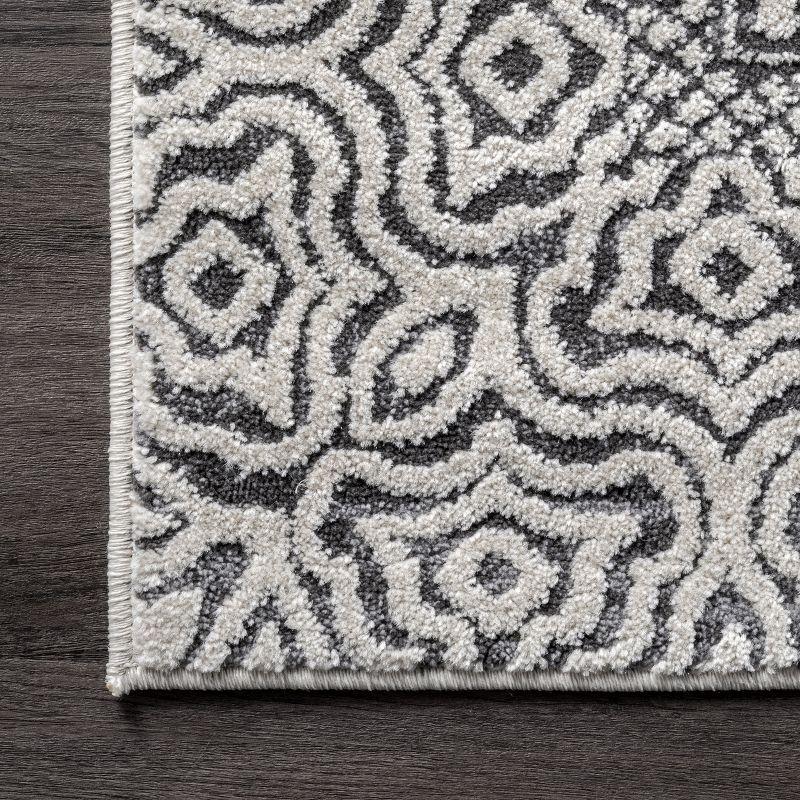 Modern Moroccan Geometric 6' Square Area Rug in Light Grey