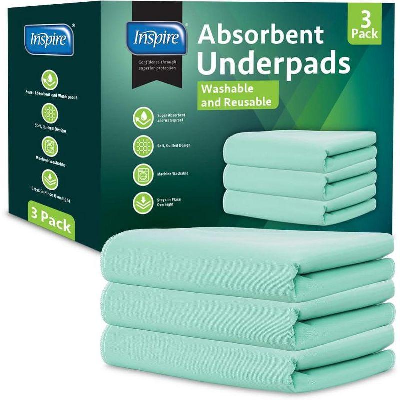 Inspire Washable and Reusable Absorbent Underpads 18" x 24" 3 Pack