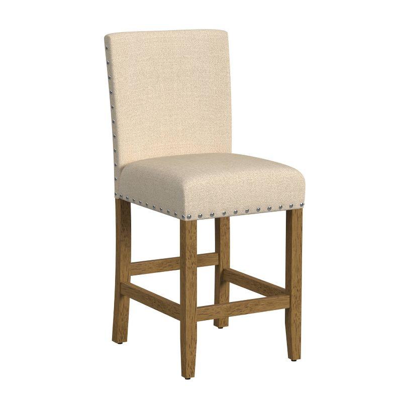 24" Flax Tan Upholstered Counter Height Barstool with Nailhead Trim