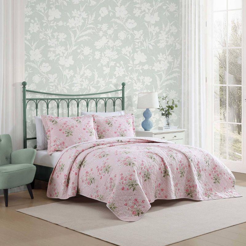 Laura Ashley Veronicas Bouquet Cotton Reversible Pink Quilt Set