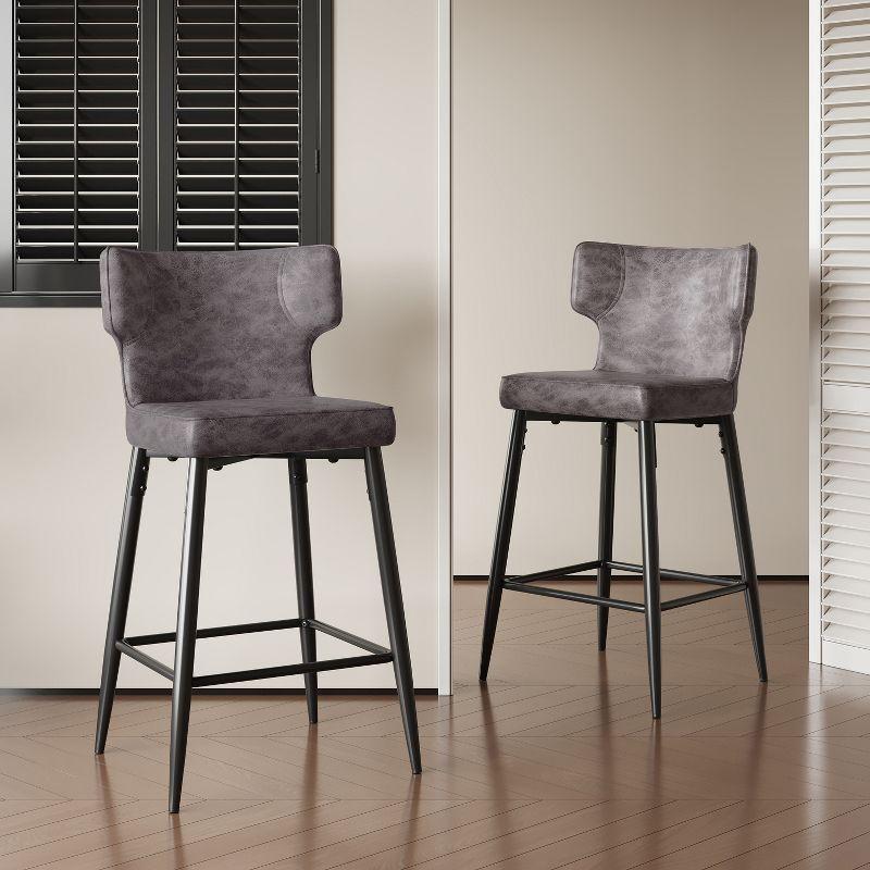 Gray Faux Leather and Iron Frame Counter Stool with Footrest