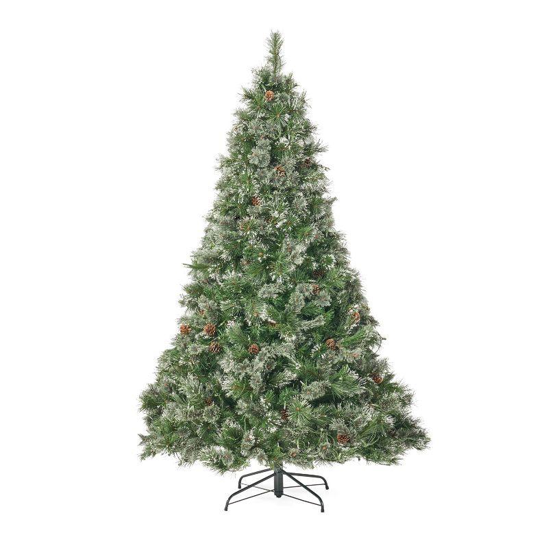 7-Foot Green Pine Pre-Lit LED Christmas Tree with Pinecones