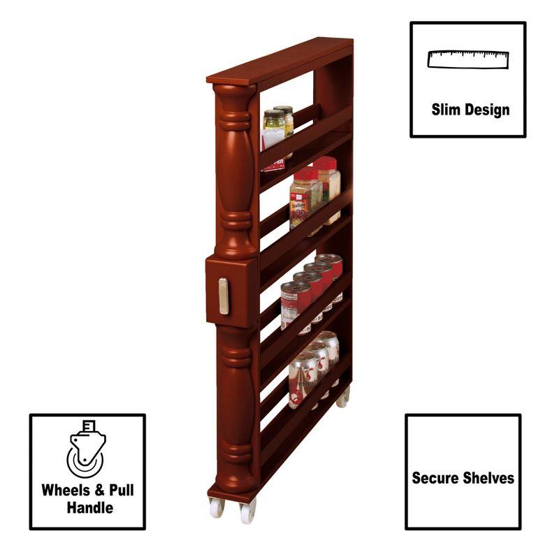 Wooden Can Organizer & Spice Rack - Slim Rolling Kitchen Cart - Natural Brown