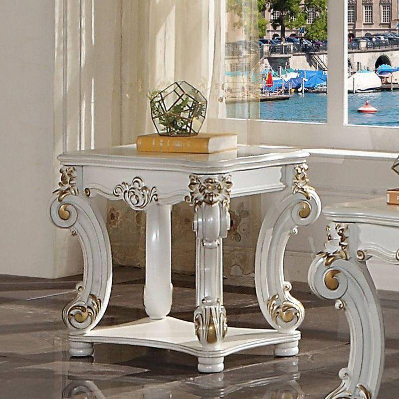 Vendome Antique Pearl Wood and Metal Scrolled Side Table