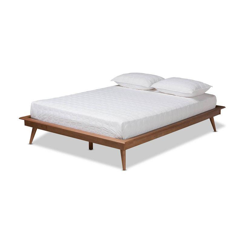 George Oliver Melbourne  Platform Bed Frame in Mid-Century Modern Walnut Brown Finished Wood