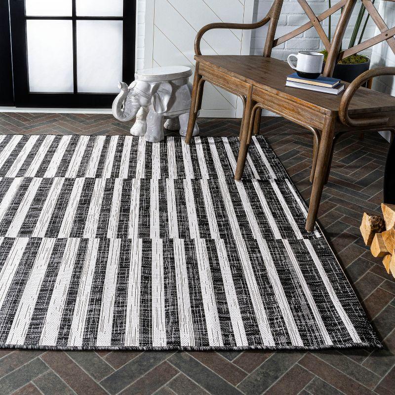 Ivory and Black Stripe Synthetic 8' x 10' Easy-Care Rug