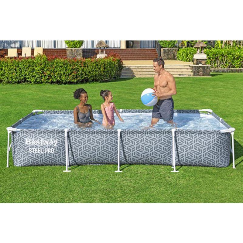 Bestway Steel Pro Rectangular Swimming Pool Above Ground Outdoor Backyard Framed Pool Set with 330 Gallon Filter Pump, 12' x 6' 7" x 26", Gray