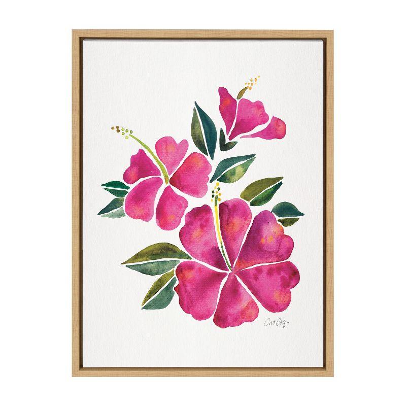 Fuchsia Hibiscus Bloom Canvas Print with Natural Frame, 18x24