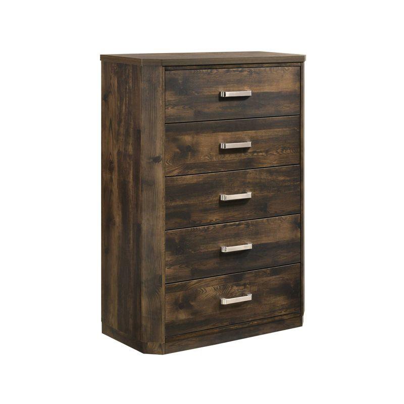 Elettra 5-Drawer Chest in Rustic Walnut with Sleek Rectangular Pulls