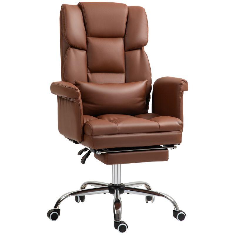 HOMCOM Executive Office Chair with Footrest and Lumbar Support, PU Leather Office Desk Chair, Ergonomic, Reclining and Swivel Chair, Brown